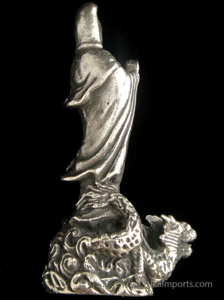 Brass Deity Statuette - Large - Quan Yin on Dragon