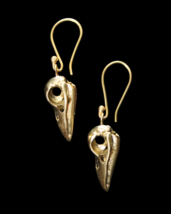 Raven Skull Earrings- Small Gold-Toned