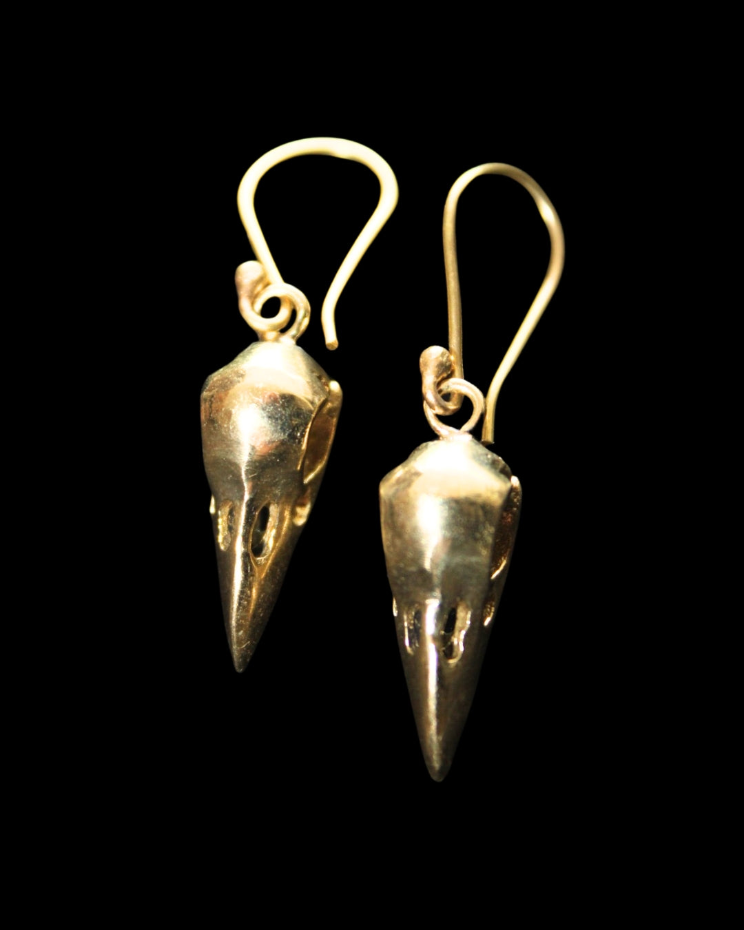 Raven Skull Earrings- Small Gold-Toned
