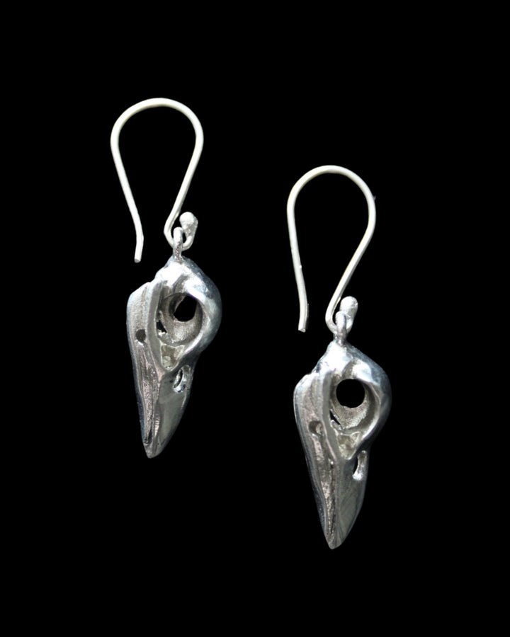 Raven Skull Earrings- Small Silver-Toned