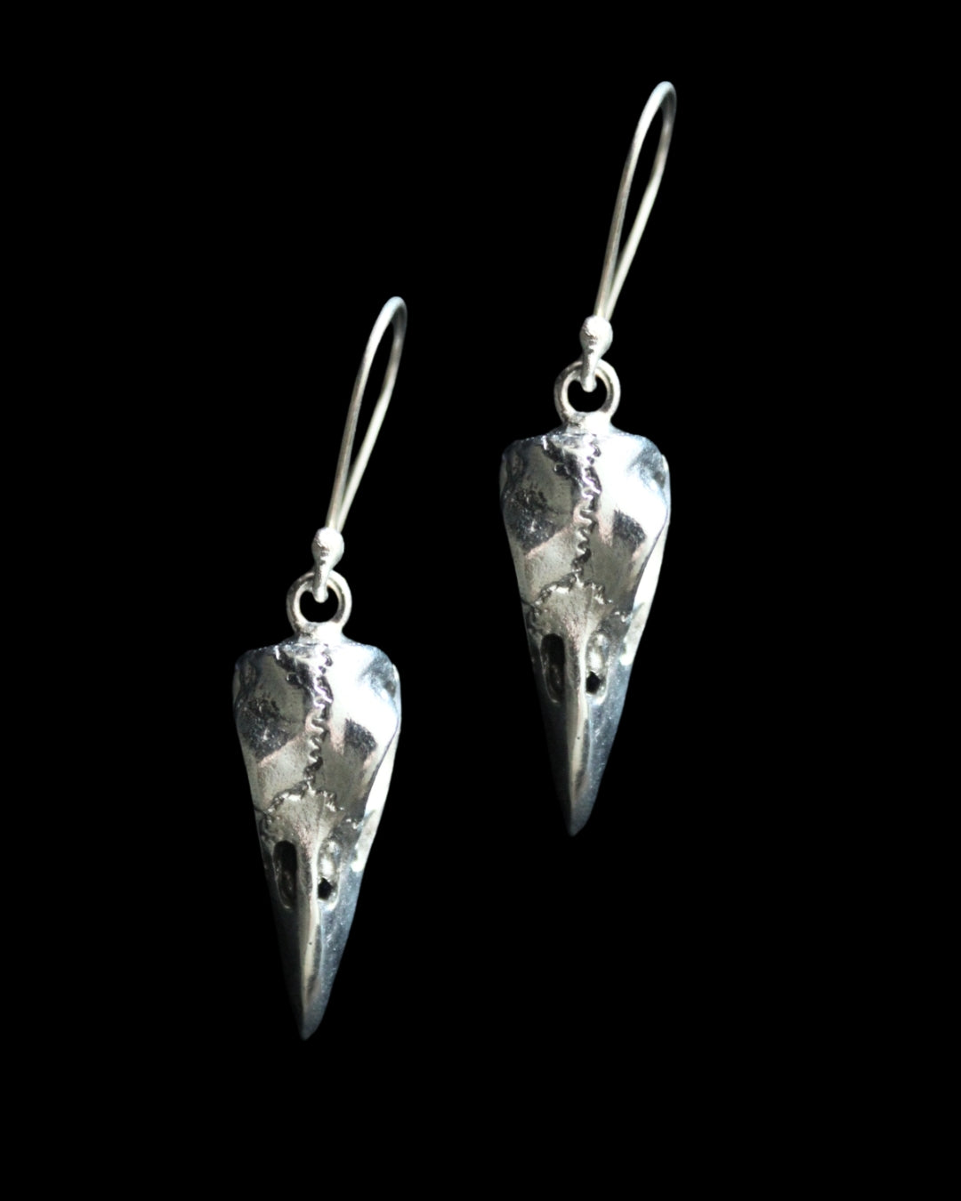 Raven Skull Earrings- Small Silver-Toned