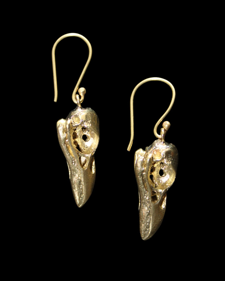 Raven Skull Earrings- Medium Gold-Toned