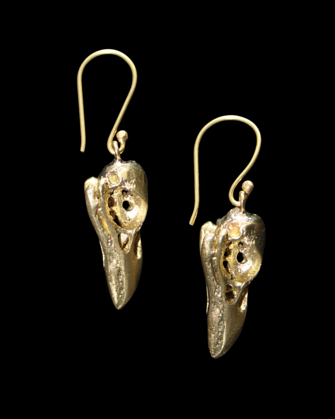 Raven Skull Earrings- Medium Gold-toned