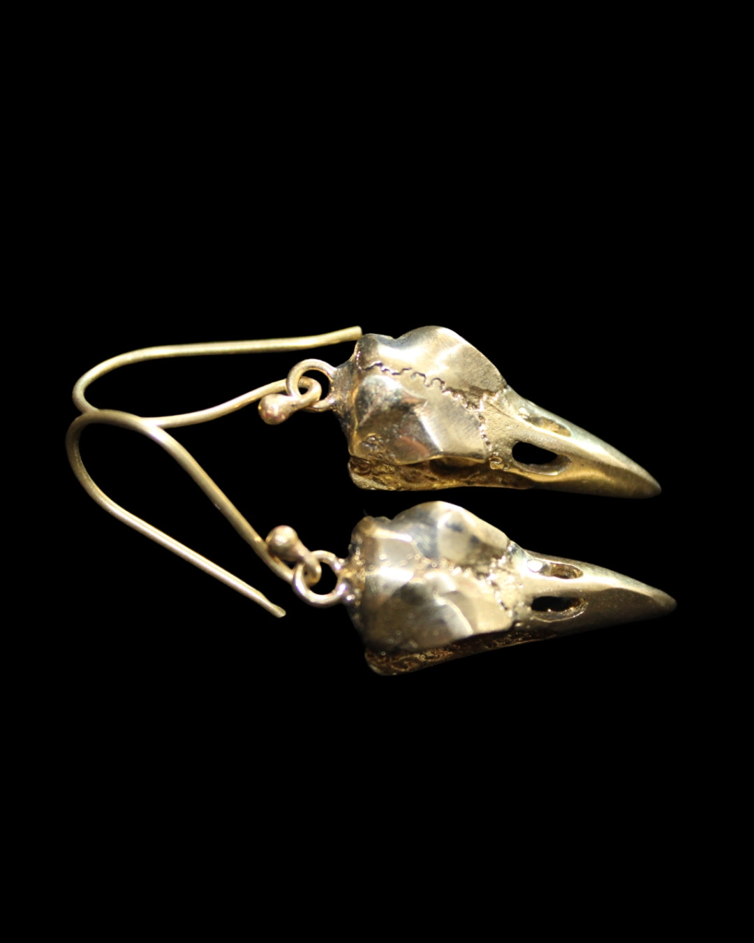 Raven Skull Earrings- Medium Gold-Toned
