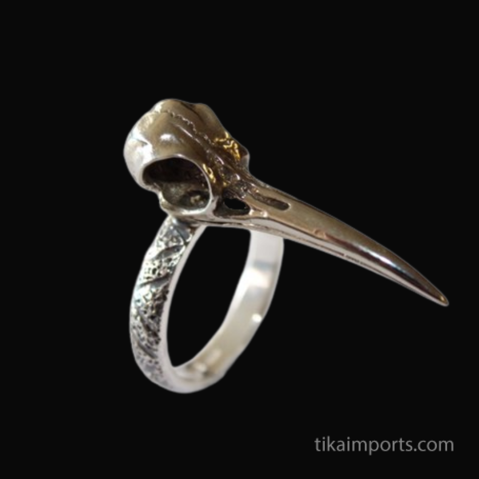 Hummingbird Skull Ring (Silver Toned)