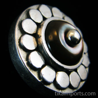 Silver Repousse Button- Shell Flower (medium)
