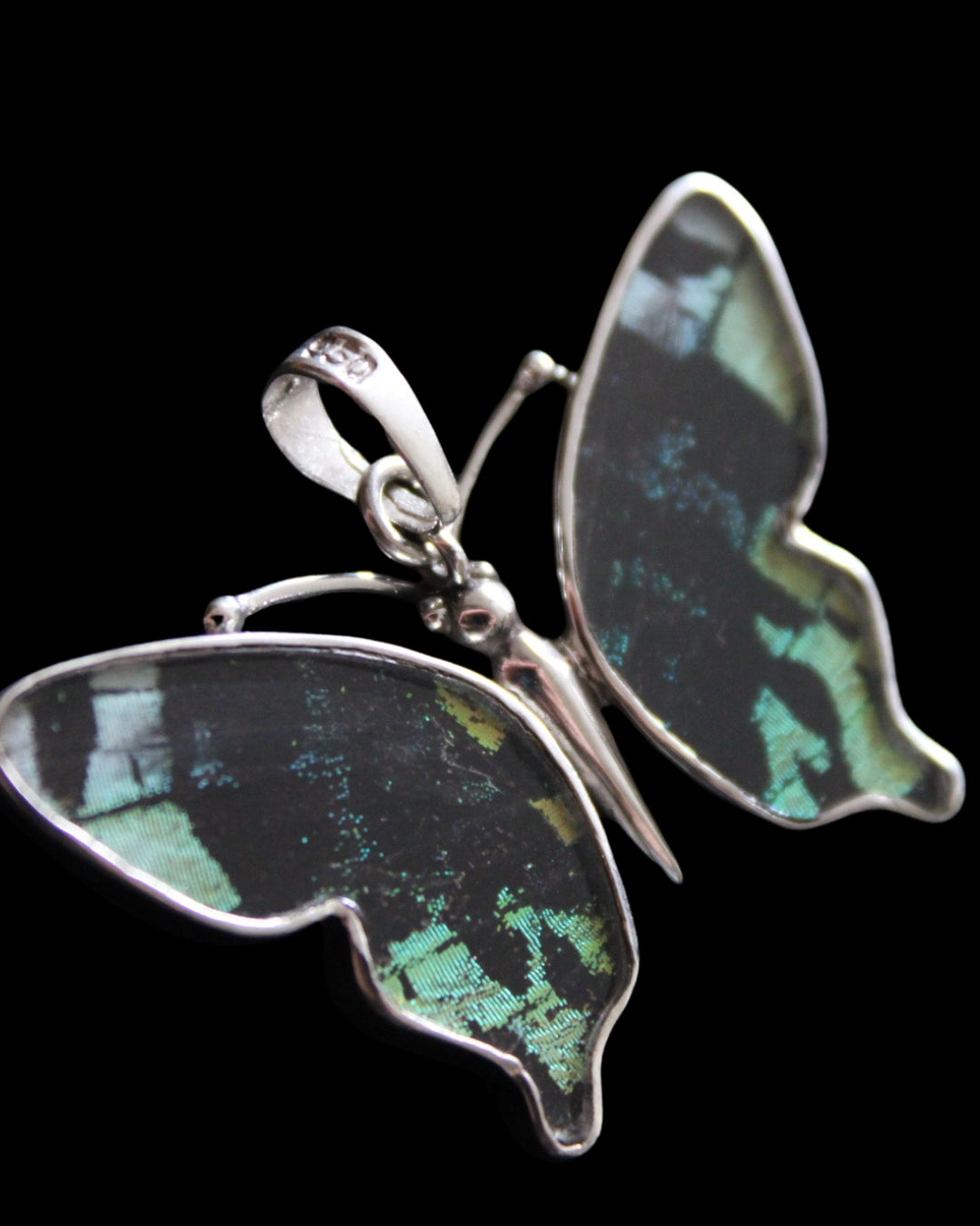 Small Aquamarine & Black Butterfly Pendant