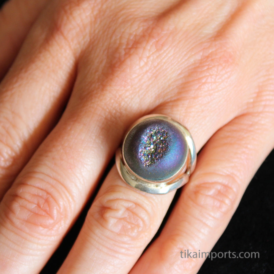 Sterling Silver Ring- Druzy Agate