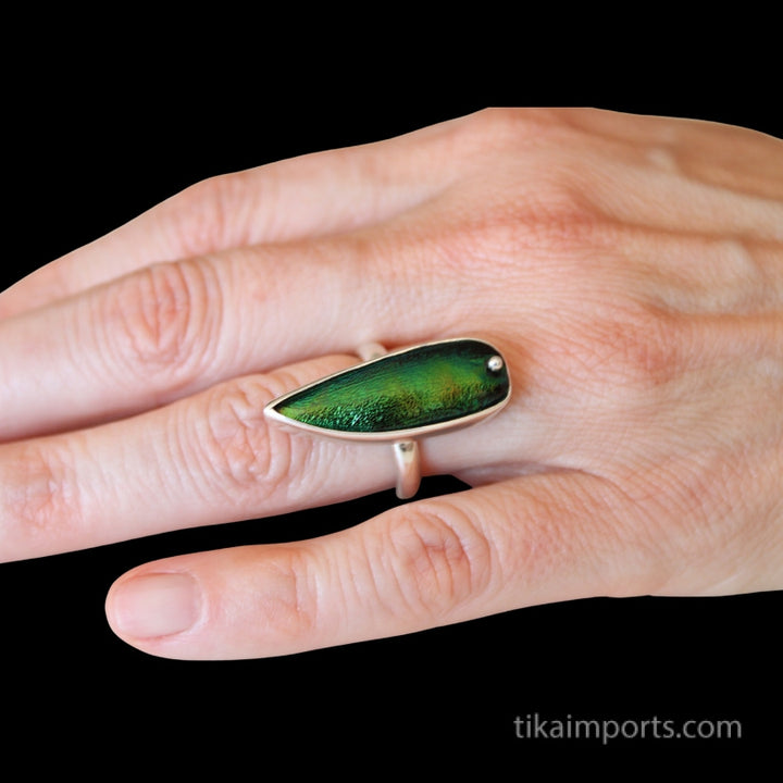 Sterling Silver Ring- Emerald Beetle Wing