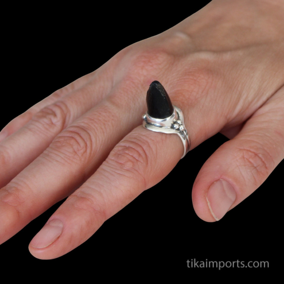 Sterling Silver Ring with Fossilized Alligator Tooth