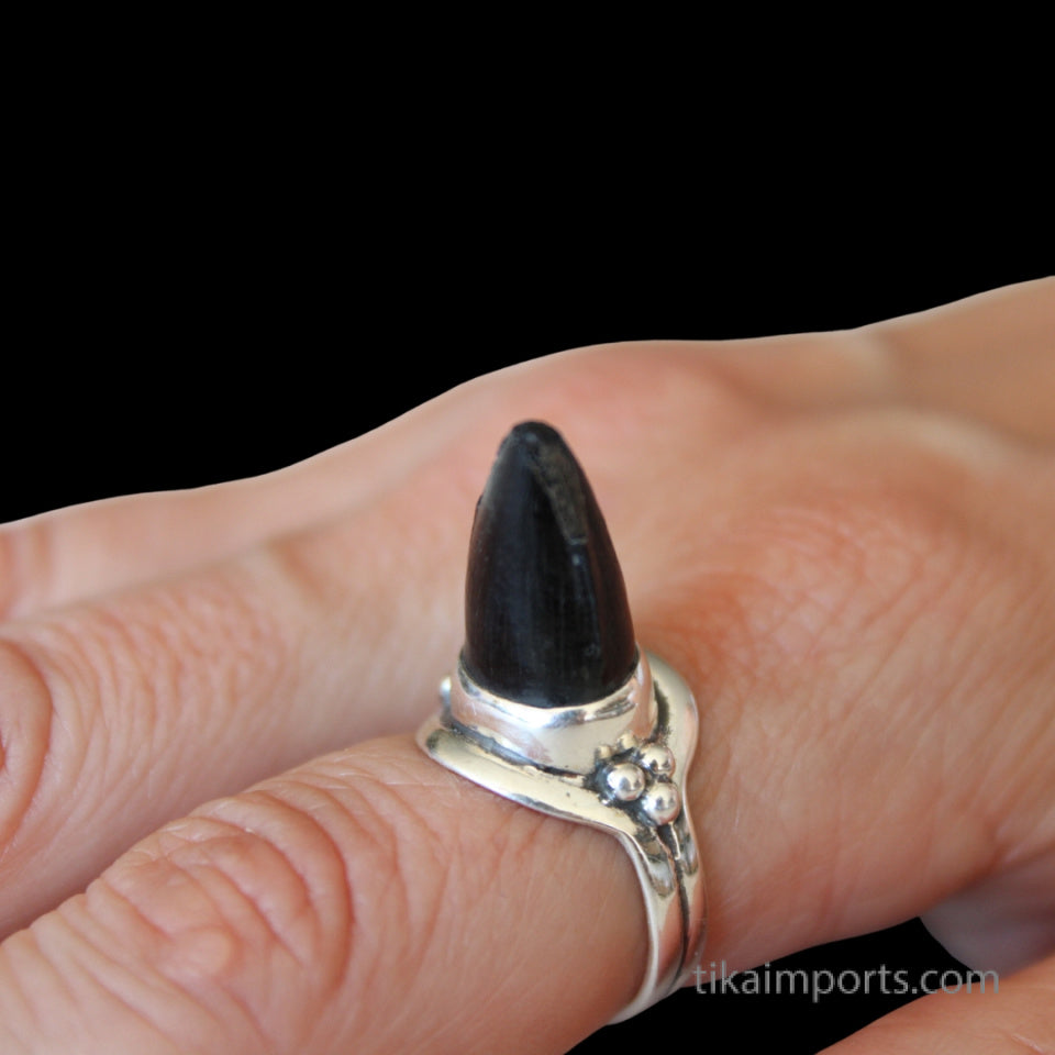 Sterling Silver Ring with Fossilized Alligator Tooth