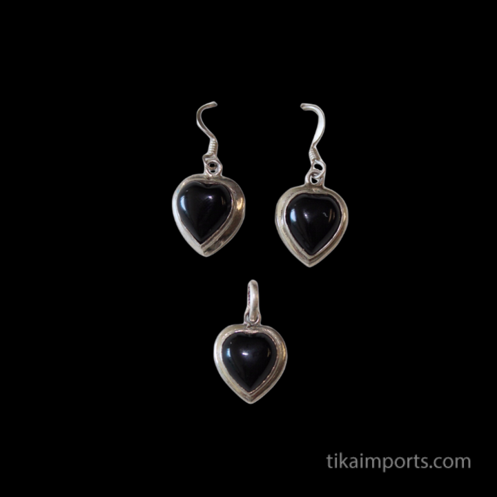 Stone Heart Earrings & Pendant Set