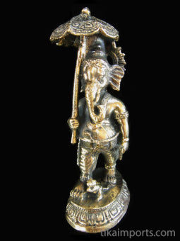 Brass Deity Statuette - Large - Ganesh with Umbrella