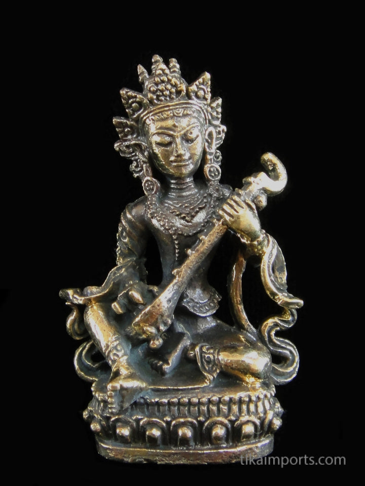 Brass Deity Statuette - Medium - Saraswati